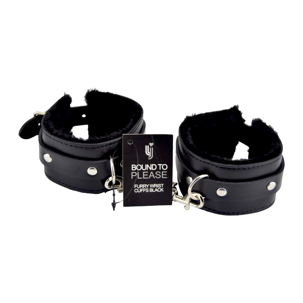 Bound to Please Furry Plush Wrist Cuffs Black 2 Bound to Please Furry Plush Wrist Cuffs Black - Image 2