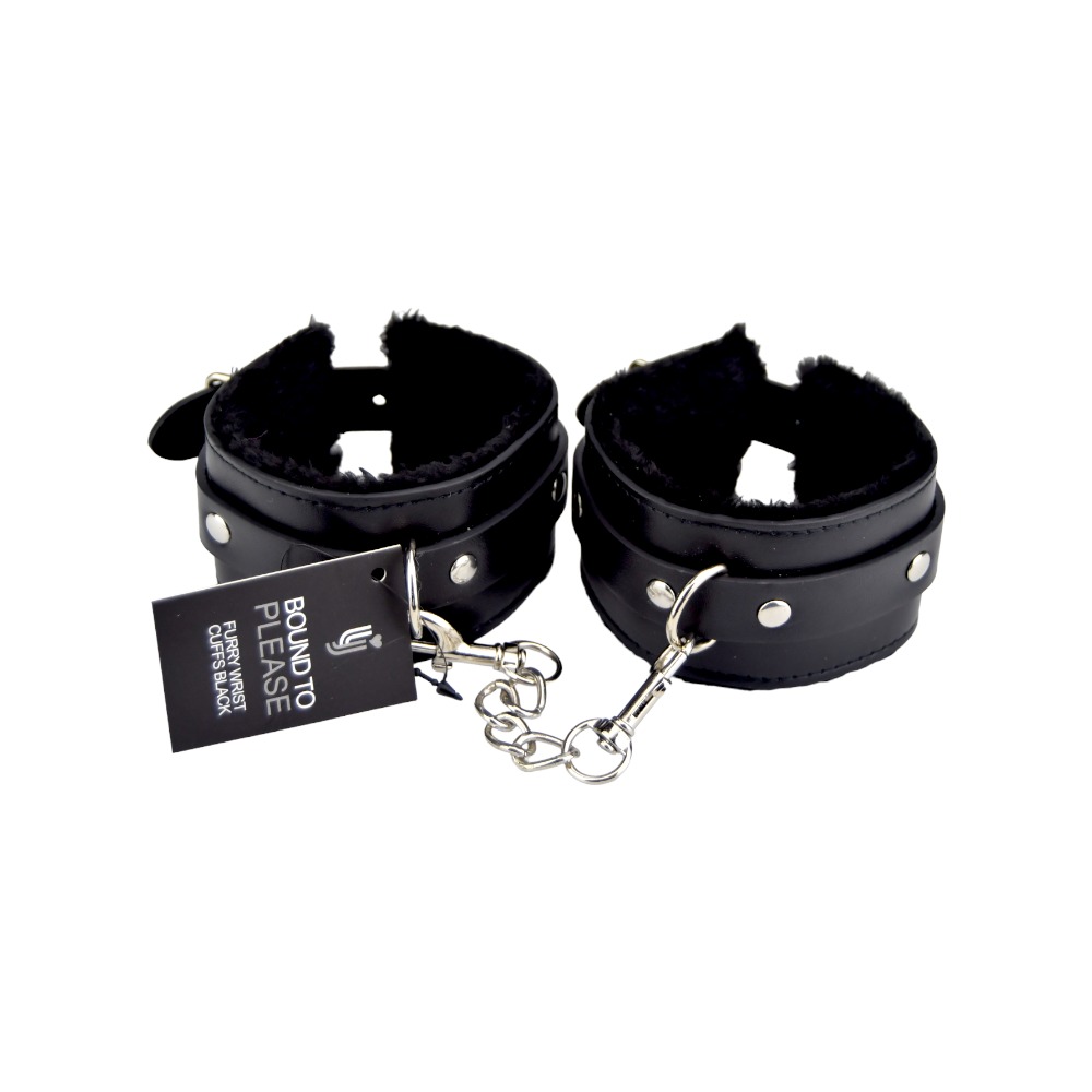 Bound to Please Furry Plush Wrist Cuffs Black 3 Bound to Please Furry Plush Wrist Cuffs Black - Image 3