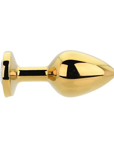 N12818 toosh gold metal butt plug medium clear stone 1 4