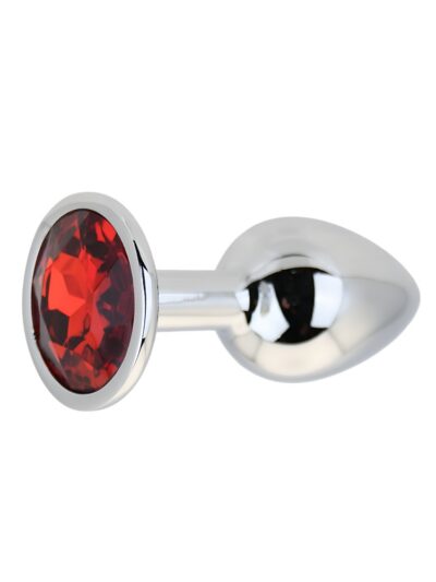 N12820 toosh silver metal butt plug small red stone both 3 4