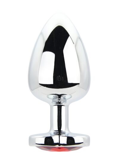 Toosh Heart Shaped Silver Butt Plug with Red Stone Large