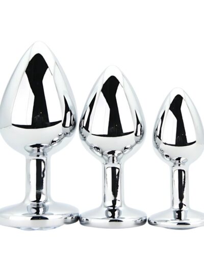 Toosh Metal Butt Plug Silver Set of 3 Clear Stone