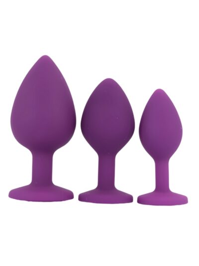 Toosh Silicone Butt Plug Purple Set of 3 Clear Stone
