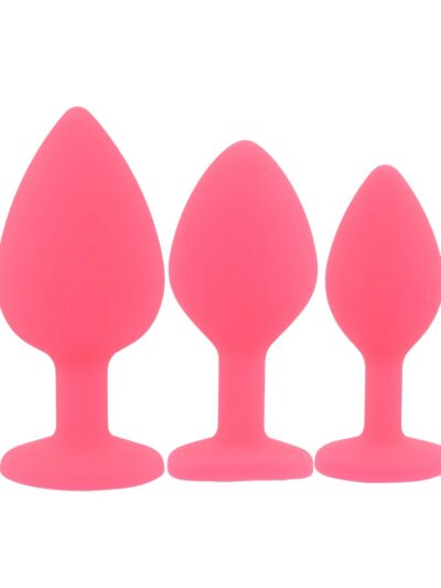 Toosh Silicone Butt Plug Pink Set of 3 Clear Stone