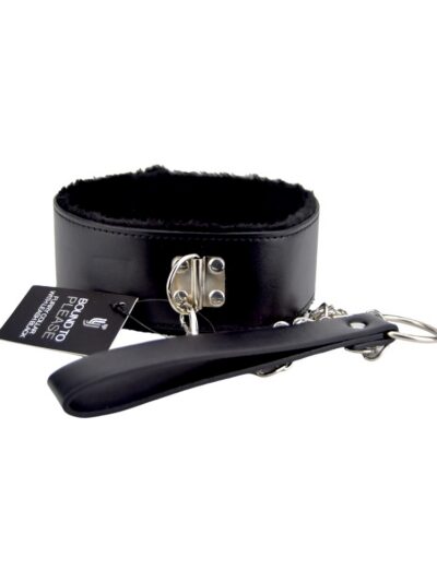 bound to please furry collar with leash black 2 4