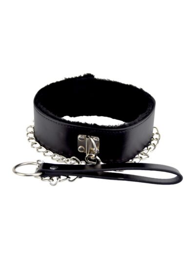 Bound to Please Furry Collar with Leash Black
