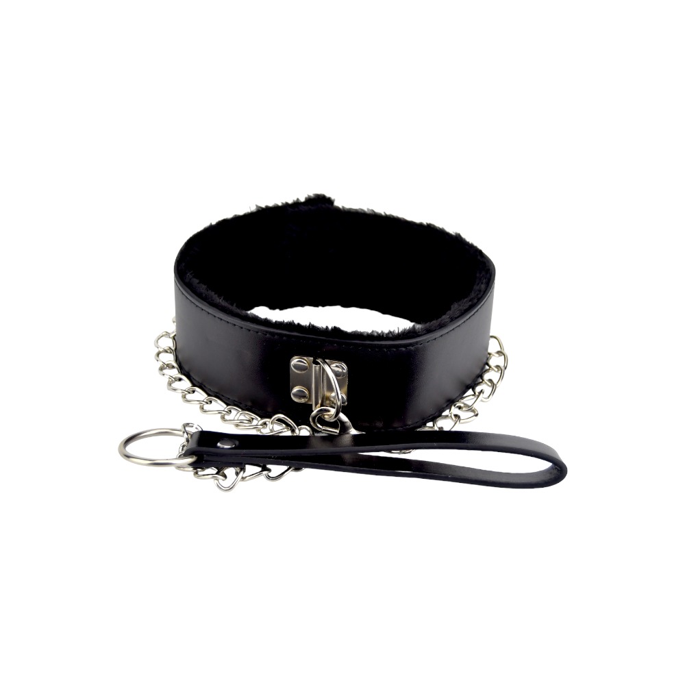 Bound to Please Furry Collar with Leash Black 1 Bound to Please Furry Collar with Leash Black