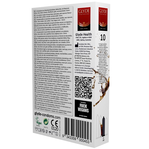 Glyde Ultra Cola Flavour Vegan Condoms 10 Pack 3 Glyde Ultra Cola Flavour Vegan Condoms 10 Pack - Image 3
