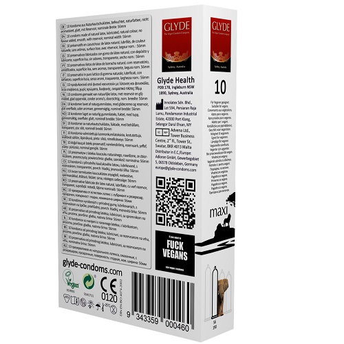 Glyde Ultra Maxi Vegan Condoms 10 Pack 3 Glyde Ultra Maxi Vegan Condoms 10 Pack - Image 3