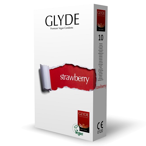 Glyde Ultra Strawberry Flavour Vegan Condoms 10 Pack 2 Glyde Ultra Strawberry Flavour Vegan Condoms 10 Pack - Image 2