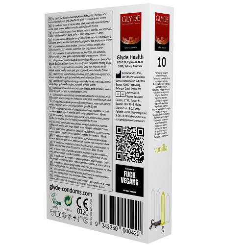 Glyde Ultra Vanilla Flavour Vegan Condoms 10 Pack 2 Glyde Ultra Vanilla Flavour Vegan Condoms 10 Pack - Image 2