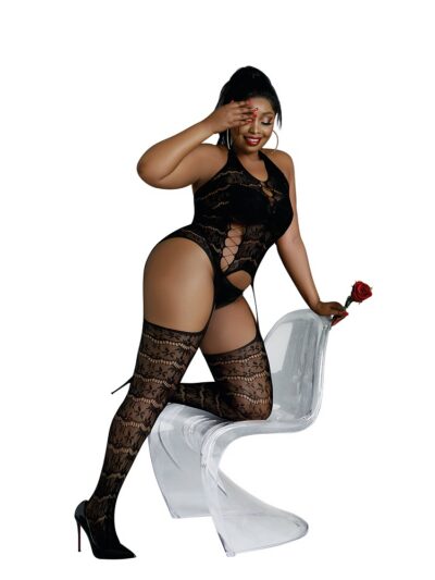 Moonlight Black Halter Suspender Bodystocking Plus Size