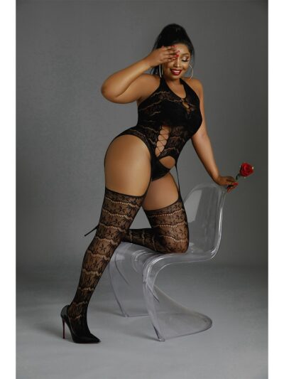 n12128 Moonlight Black Halter Suspender Bodystocking Plus Size 1 3