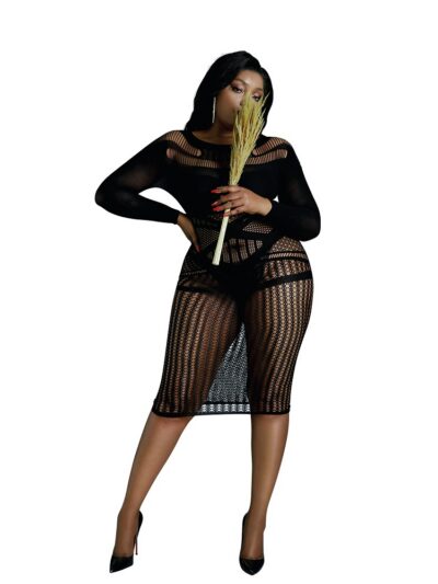 Moonlight Long Sleeve Lace Dress Black Plus Size