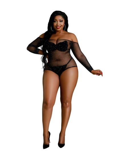 Moonlight Black Off the Shoulder Sparkle Body Plus Size