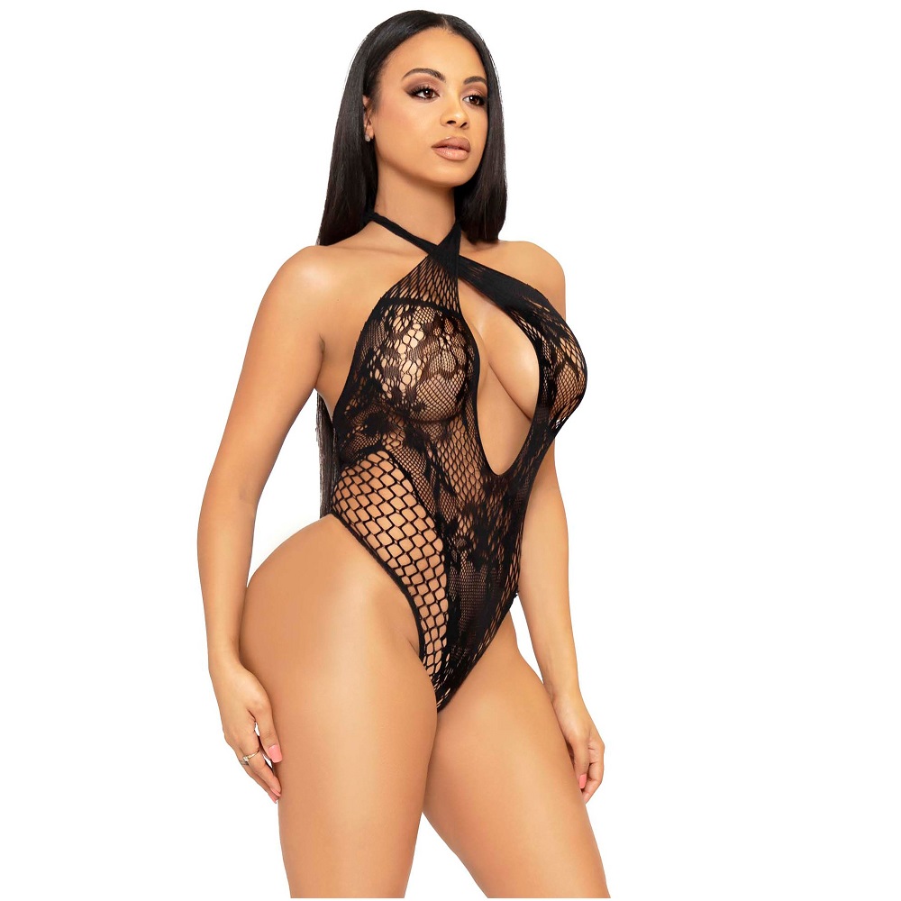 Leg Avenue Lace and Net Halter Teddy 4 Leg Avenue Lace and Net Halter Teddy - Image 4