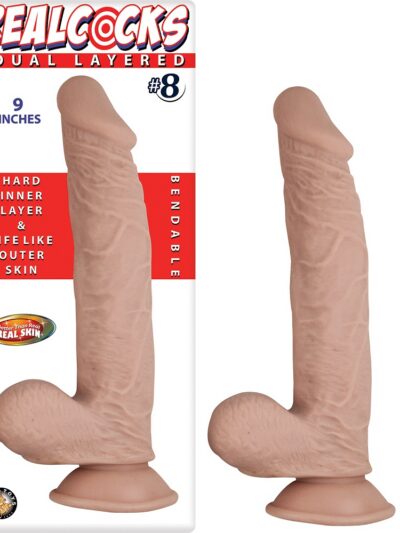 RealCocks Dual Layer Bendable Dildo 9 Inch Vanilla