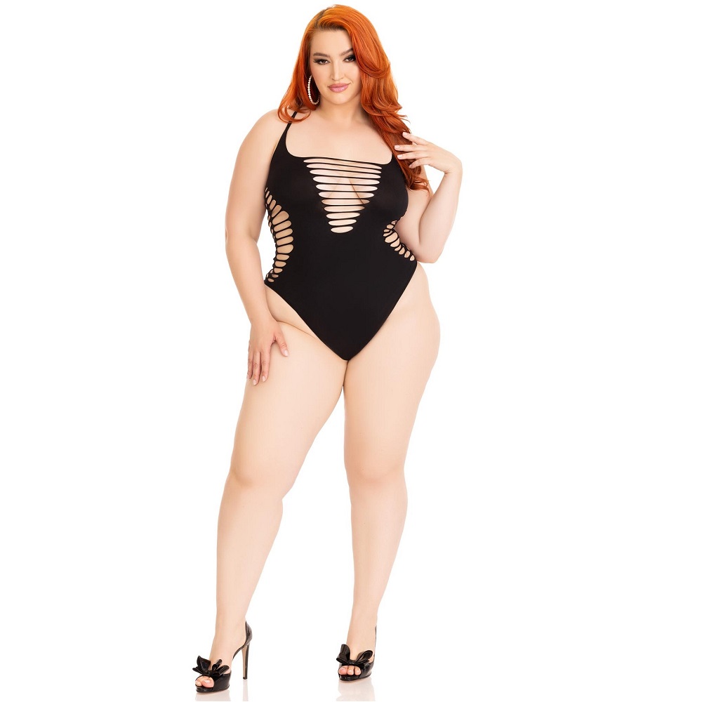 Leg Avenue Shredded Thong Bodysuit Black Plus Size 2 Leg Avenue Shredded Thong Bodysuit Black Plus Size - Image 2
