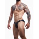 C4M Boost Black Leatherette Bikini Brief front view, black leatherette bikini brief