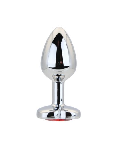 Toosh Heart Shaped Silver Butt Plug with Red Stone Small