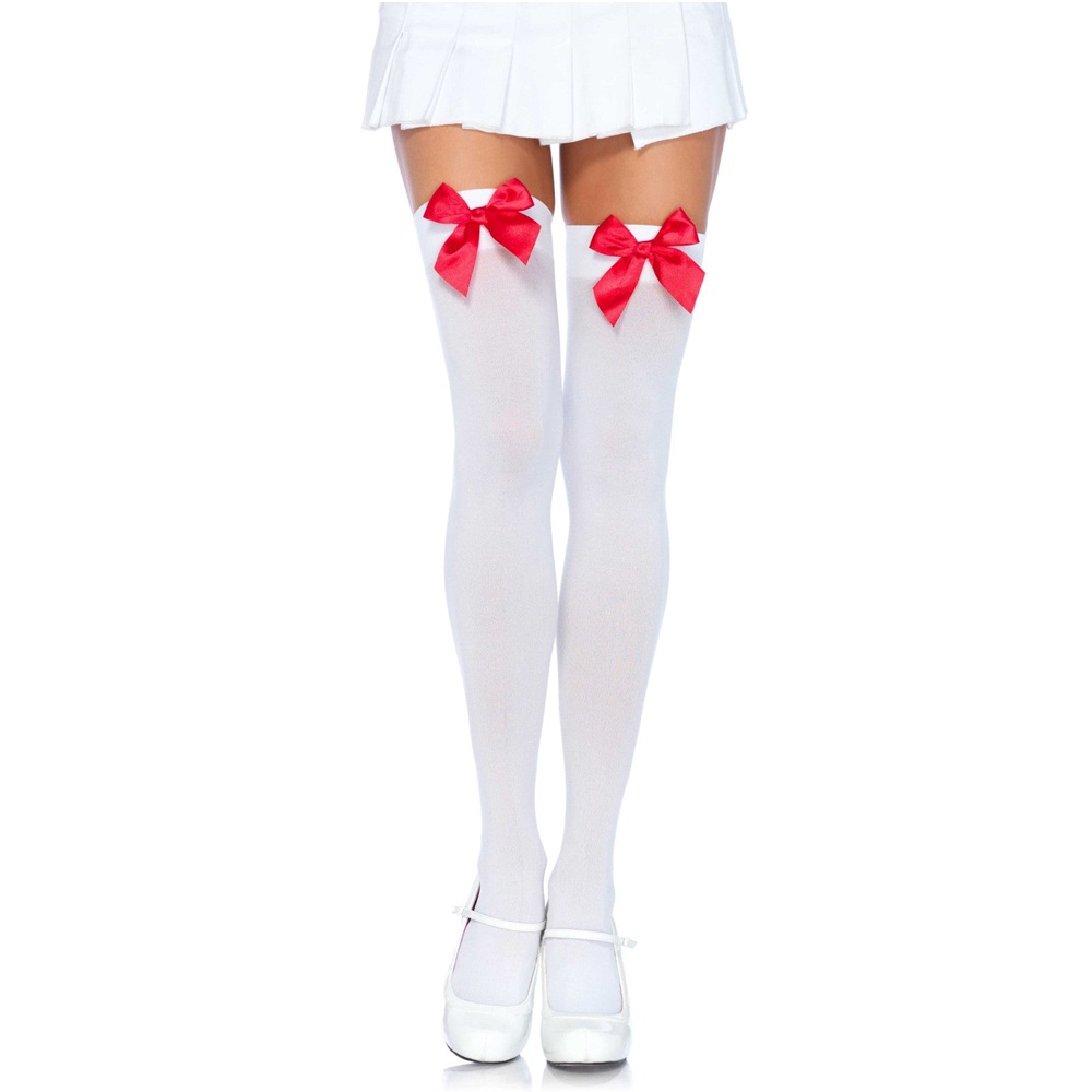 Leg Avenue Nylon Thigh Highs with Bow 2 Leg Avenue Nylon Thigh Highs with Bow - Image 2