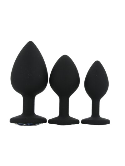 Toosh Silicone Butt Plug Black Set of 3 Clear Stone